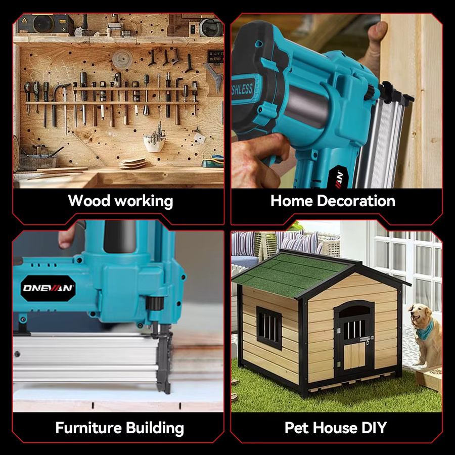 ONEVAN 2-in-1 Bürstenloser Akku-Nagler und -Heftgerät F15-F50 in Blau für Holzmöbeldekoration, kompatibel mit Makita 18V Akku - Bild 6