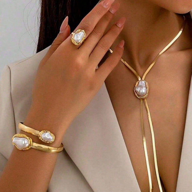 Rinhoo Schmuckset, Gold, Perle, Vintage, Damen - Bild 1