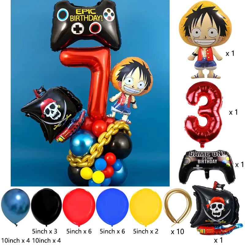 One Piece Geburtstagsballons Set von Bandai mit Luffy und Chopper als Folien- und Latexballons in Mehrfarbig für Kinder Piraten-Thema Party Dekoration - Bild 2