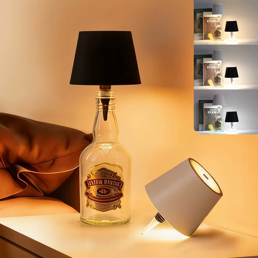 YNL Kabellose LED-Flaschen-Tischlampe aus Glas mit Touch-Steuerung, dimmbar und mit Ladefunktion, modernes Nachtlicht für Zuhause, Bar und Café - Bild 5