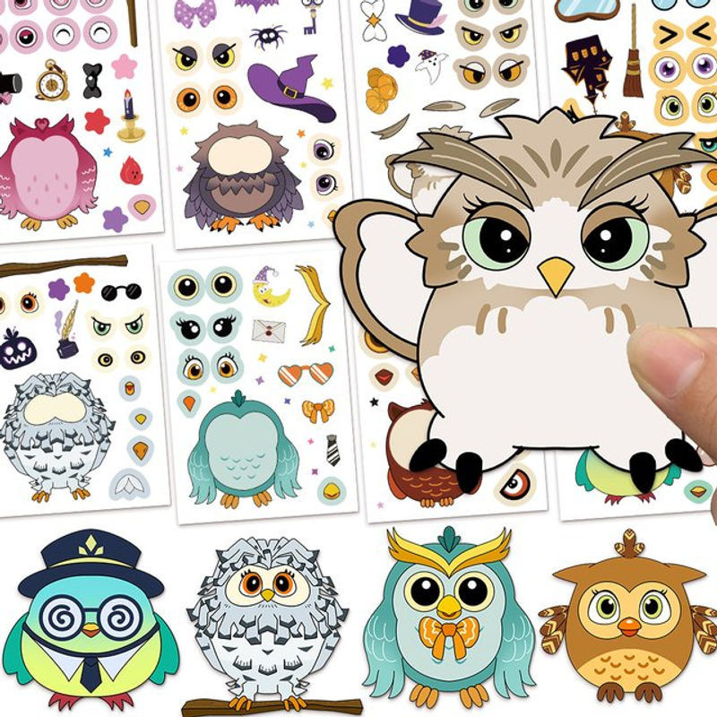 8er Set Eule Collage Aufkleber aus Papier, wasserfeste DIY Sticker für Kinder in Mehrfarbig - Bild 1