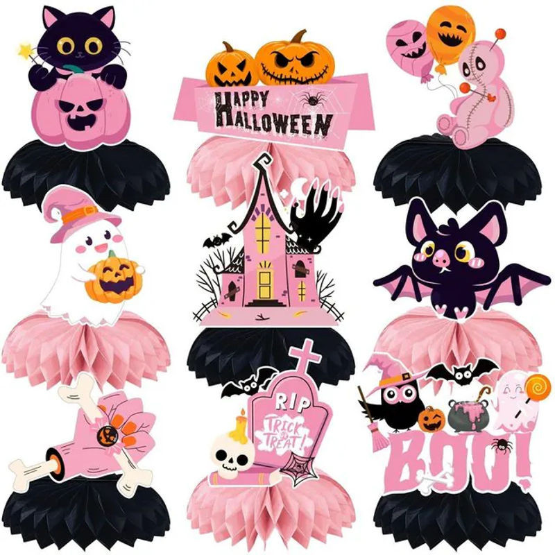 SZ-Damai Halloween Wabenornamente aus Papier in Rosa, 9-teiliges Set für deine Party-Dekoration - Bild 1