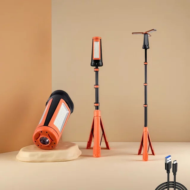 JIASHUAIXIN LED-Campinglampe mit einziehbarer Halterung, USB-wiederaufladbare magnetische Arbeitsleuchte mit weißem und gelbem Licht, Schwarz - Bild 1