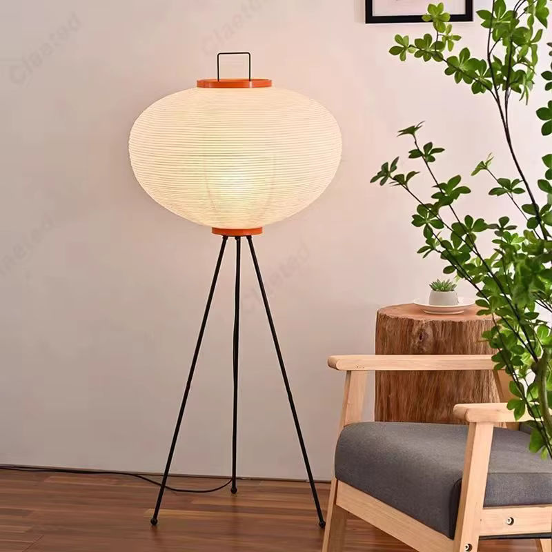 Claeted LED Bodenlampe aus Reispapier im Retro-Minimalismus für Wohnzimmer und Schlafzimmer, Weiß/Schwarz, Warmweißes Licht - Bild 2