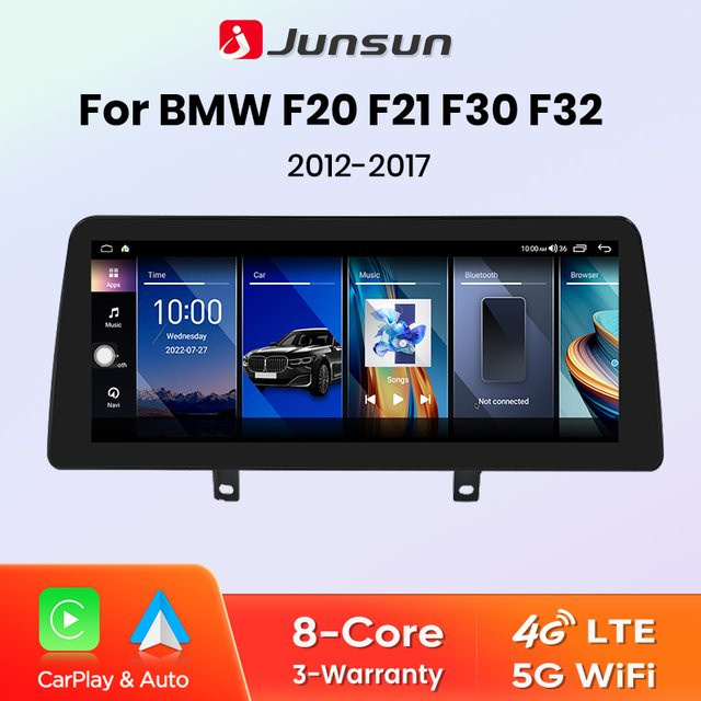 Junsun Kabelloses CarPlay und Android Auto Autoradio für BMW F20 F21 F22 F30 F31 F32 F33 F34 F36 2012-2017 Intelligentes Stereo System in Schwarz mit 10,33 Zoll Display - Bild 1