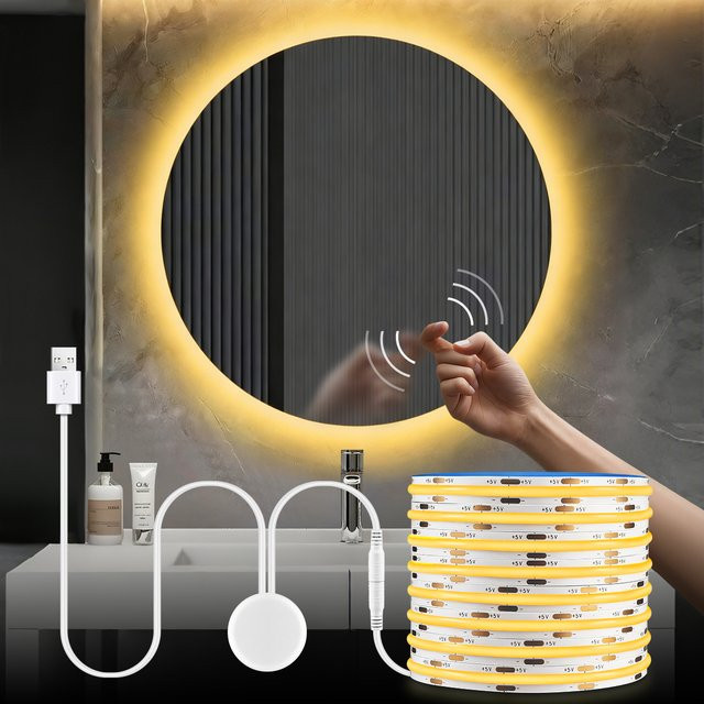 MALITAI LED Make-up Spiegel Licht Streifen mit USB 5V, Weiß, mit Touch-Schalter und Vibrationssensor - Bild 1
