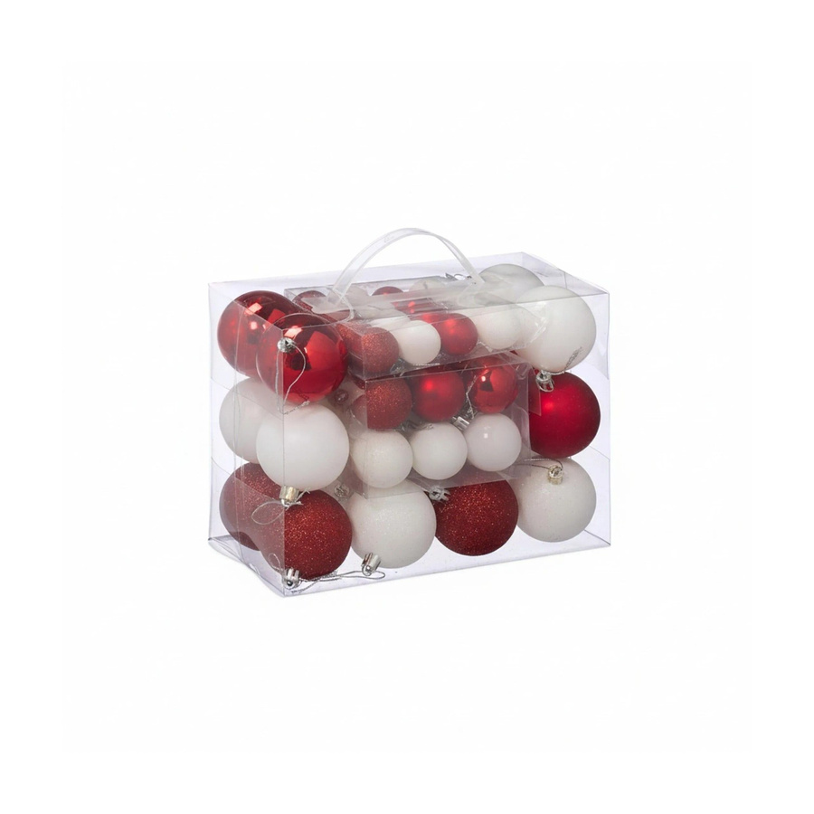 Relaxdays Weihnachtskugeln aus Polystyrol in Weiß und Rot, glänzend, matt und glitzernd, 50er Pack - Bild 2