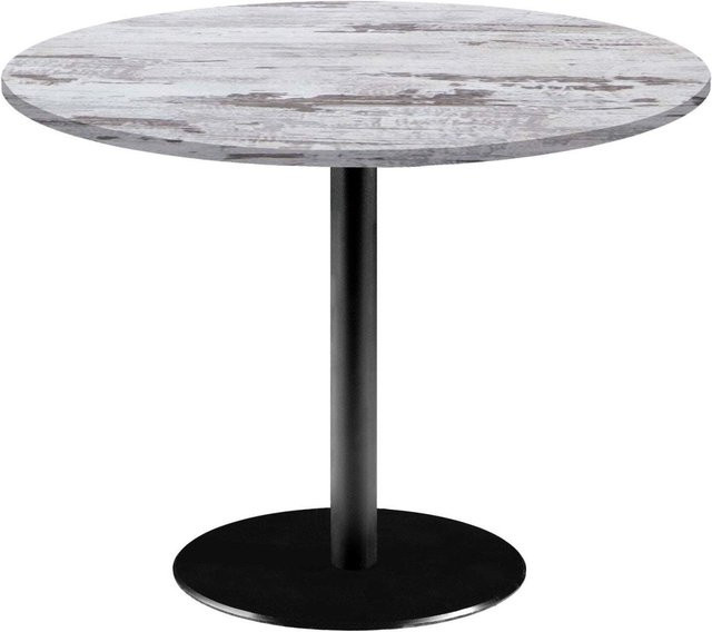 RestooTab Tisch Rome XL rund, Eiche und Weiß mit schwarzem Gestell, Höhe: 75 cm, Durchmesser: 120 cm - Bild 1