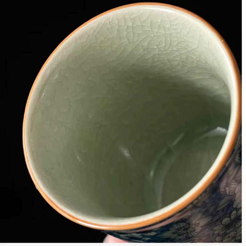 Handgefertigte Ru-Ofen-Teetasse aus Keramik in Beige und Blau, spülmaschinenfeste Teetasse für die chinesische Kung-Fu-Teezeremonie - Bild 3