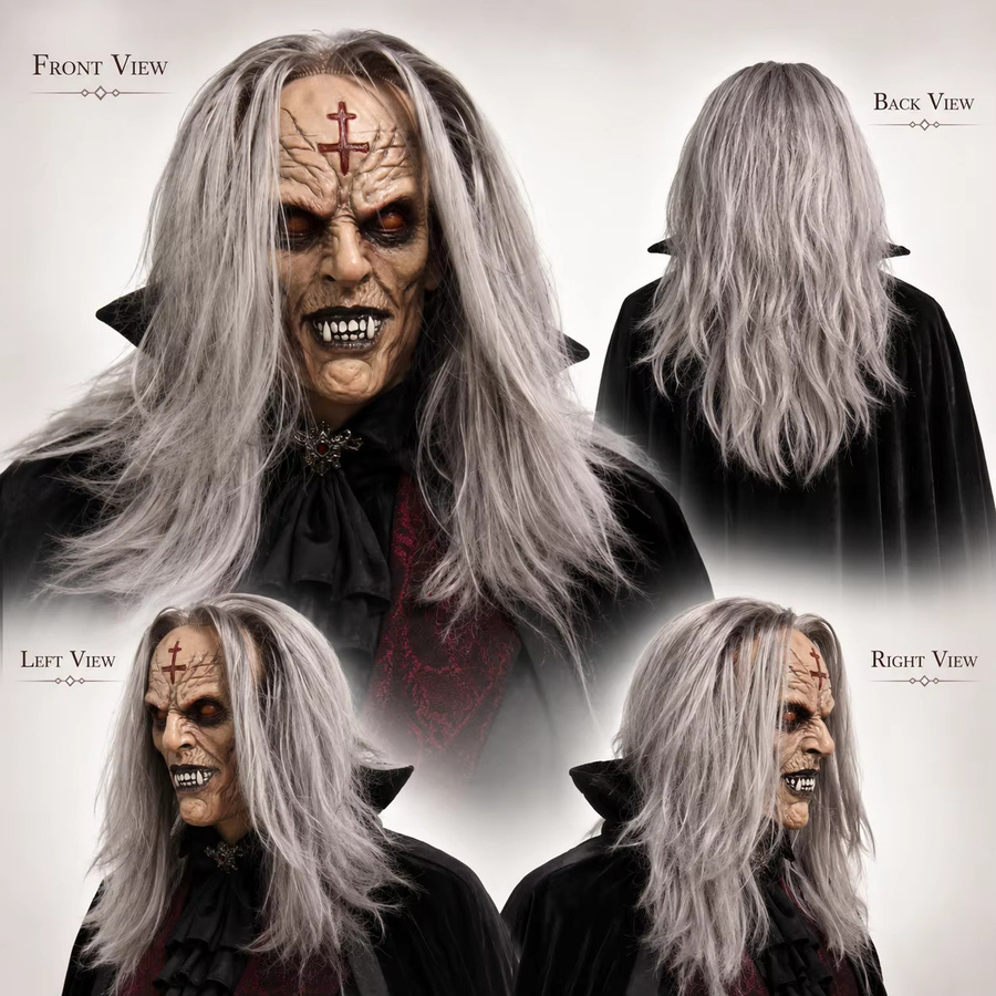 x-merry toy Gruselige Vampir-Latexmaske, Ganzkopf-Horrormonster-Maske, Grau - Bild 2