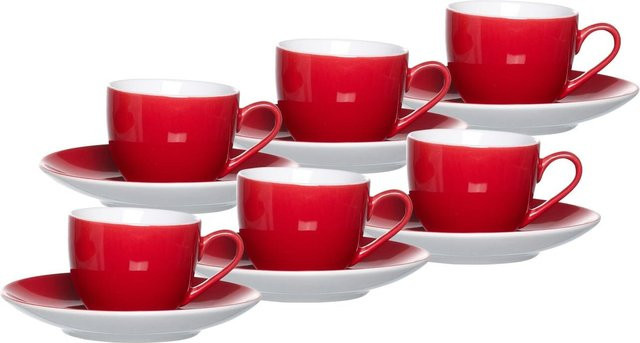 Ritzenhoff & Breker Espressotassen mit Untertassen Doppio 6er Set, Multicolor und Rot, 80 ml - Bild 1