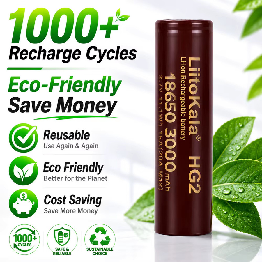 LiitoKala Li-Ion Akku 18650 HG2 mit 3000 mAh und 3,7 V für Drohnen und ferngesteuerte Geräte - Bild 3