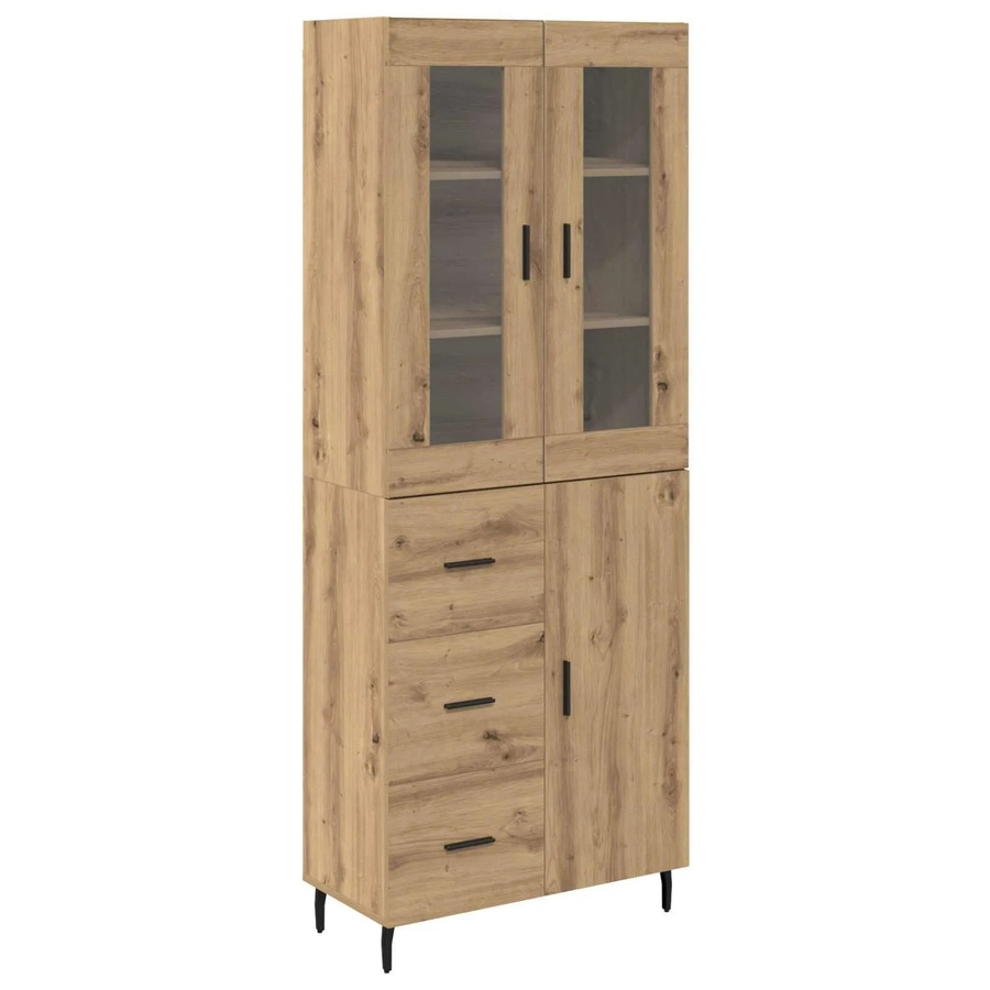 vidaXL Highboard 2-teilig in Artisan-Eiche mit Glastüren und Regalen, B/T/H: 180 x 40 x 85 cm - Bild 2