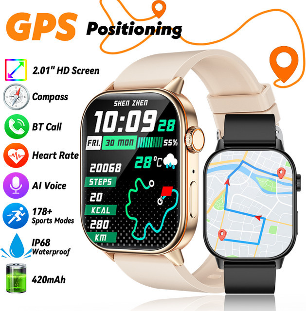 LIGE Smartwatch mit 2,01 Zoll Ultra HD Display, GPS, Bluetooth Anruffunktion und Kompass in Pink für Android und iOS - Bild 1