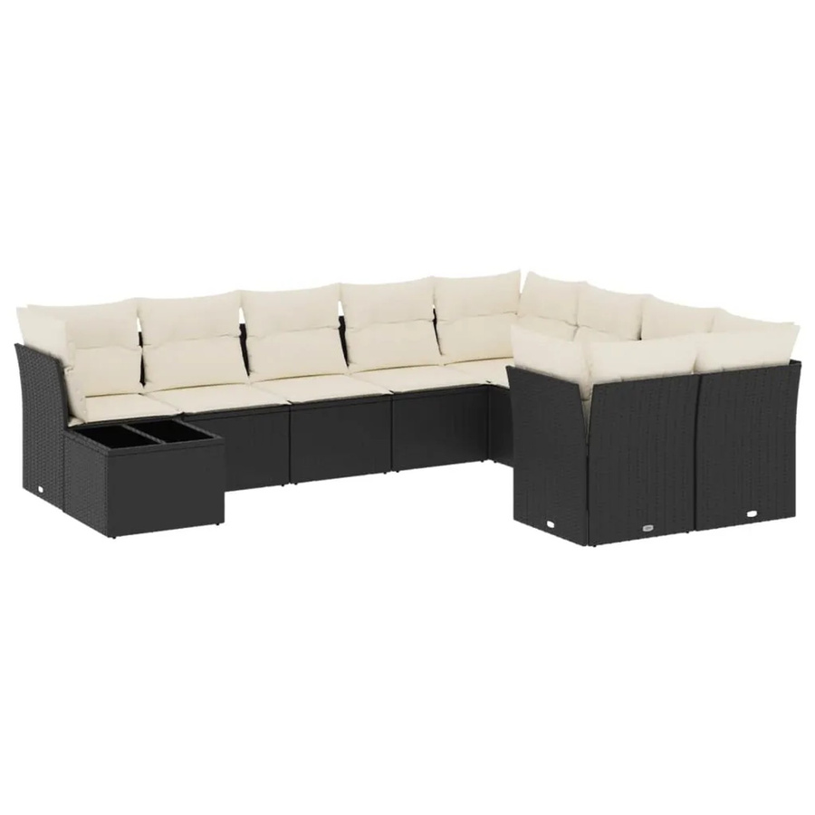 vidaXL 10-tlg. Garten-Sofagarnitur aus Poly-Rattan in Schwarz mit Ecksofa, Mittelsofa, Gartentisch und Kissen inklusive Stauraum - Bild 2
