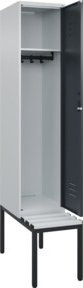 C+P Spind Classic PLUS Garderobenspind mit Sitzbank, 1 Abteil, Lichtgrau, B/T/H: 212 x 40 x 81,5 cm, mit Zylinderschloss und 4 Garderobenhaken - Bild 1