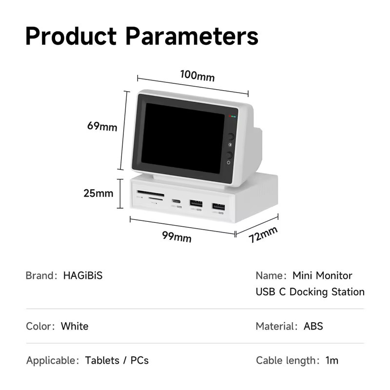 Hagibis 3,5-Zoll IPS Mini-Bildschirm mit USB-C-Hub als AIDA64 Datenmonitor für PC, Laptop und MacBook in Weiß - Bild 4