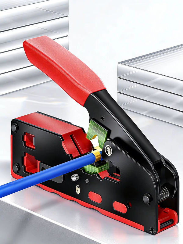 Kebidumei Crimpzange für CAT7 und CAT6 Netzwerkkabel, vertikales Crimpwerkzeug mit Abisolier- und Schneidefunktion für RJ45 8P6P Stecker, Farbe: Rot - Bild 7