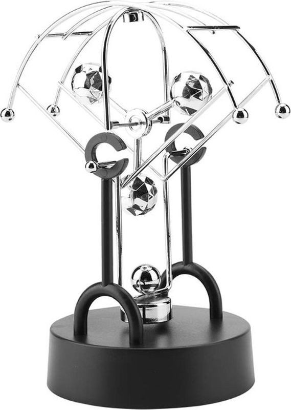 Tooarts Kinetische Kunst Dekoration Silber Elektronisches Perpetuum Mobile aus Metall und Kunststoff, batteriebetrieben - Bild 1