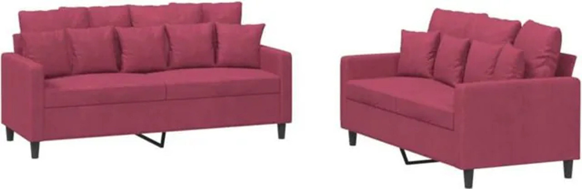 2-teilige moderne Sofagarnitur mit Kissen aus Samt in Rot von vidaxl - Bild 1