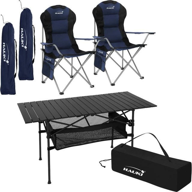 HAUKI Campingmöbel Set 3-teilig aus Aluminium mit Klapptisch Schwarz und 2 Campingstühlen Blau - Bild 2