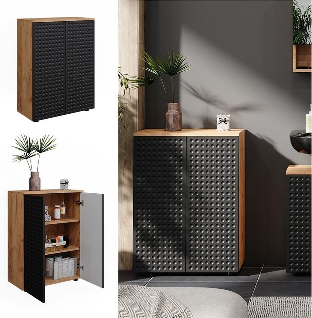 Vicco Badschrank Irma Eiche Anthrazit mit gepunkteter Optik, B/H: 60 x 81 cm - Bild 1