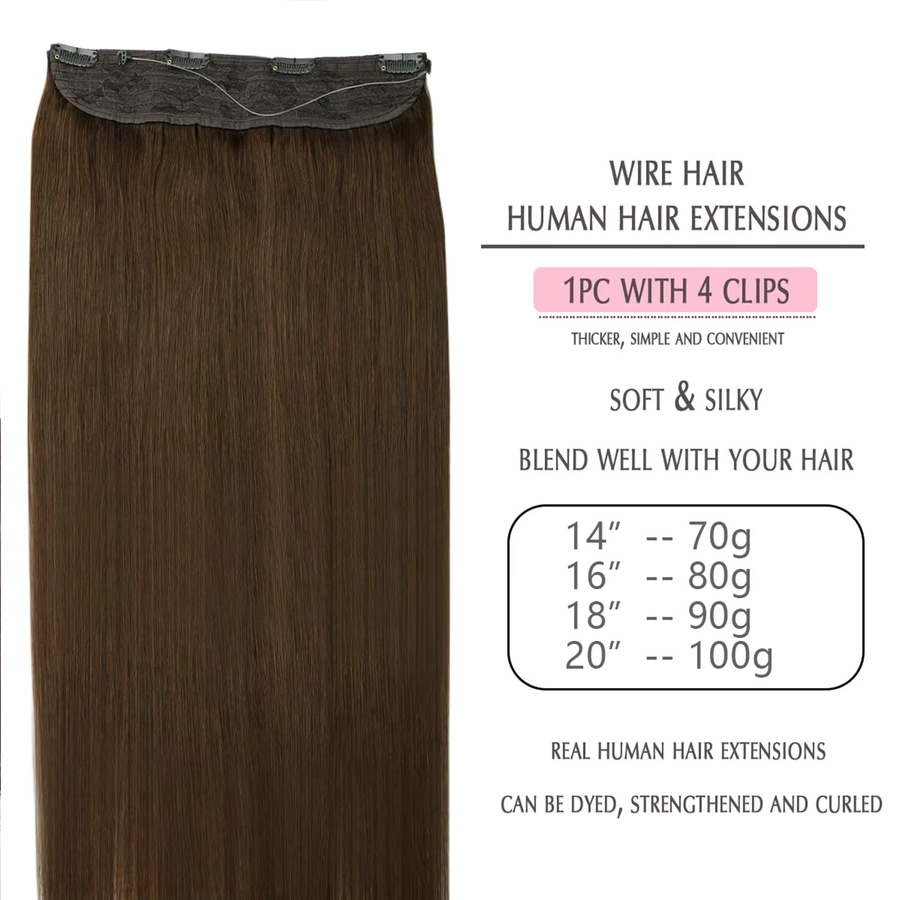 CC YOUNG Haarverlängerungen Echthaar Clip-in-Extensions, Schokoladenbraun, Damen - Bild 4