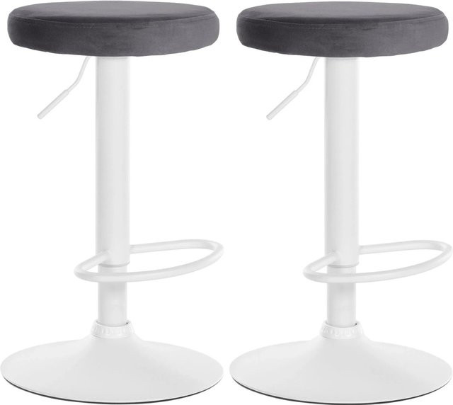 DELUKE 2er Set Barhocker KAZON aus Samt in Dunkelgrau und Weiß, höhenverstellbar und drehbar, B/T: 38,5 x 38,5 cm, Höhe: 60 cm - Bild 1