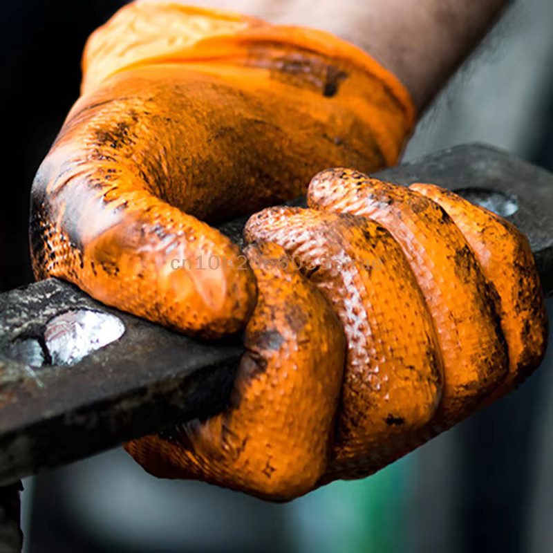 KOQZM Nitrilhandschuhe in Orange mit strukturiertem Griff für mechanische Sicherheit und Arbeit, 10 Stück - Bild 3