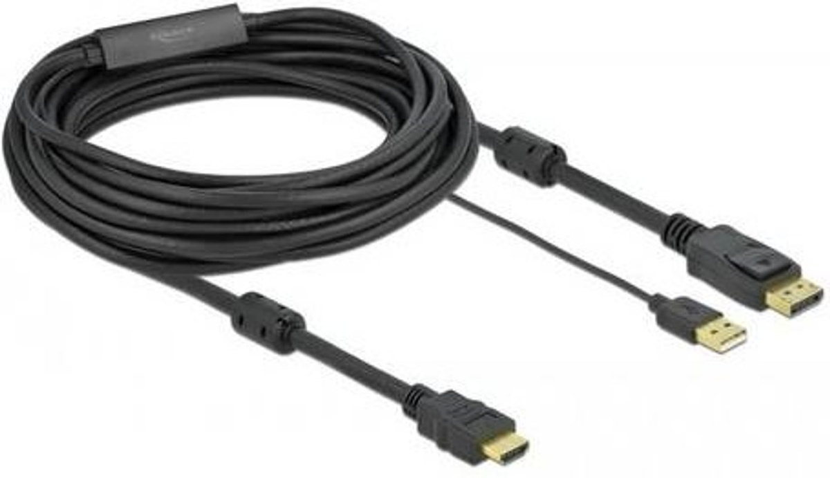 Delock Video- und Audiokabel DisplayPort auf HDMI mit USB-Stromversorgung Schwarz 7 m - Bild 2