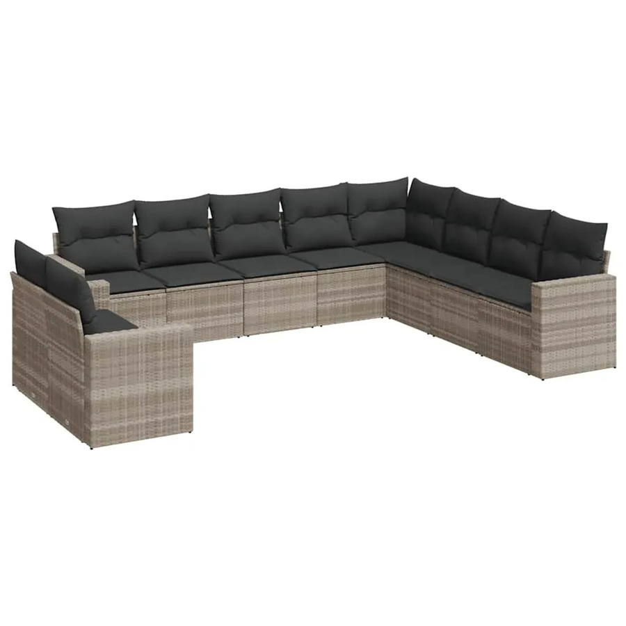 vidaXL 10-teilige Garten-Sofagarnitur in U-Form aus Polyrattan mit Kissen in Hellgrau - Bild 2