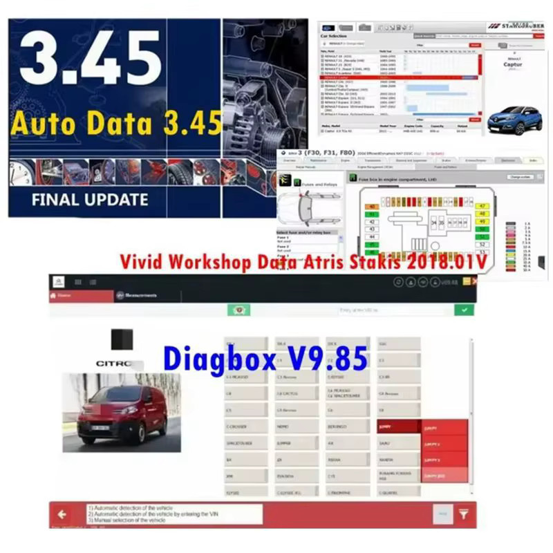 AccuCar 3 in 1 Diagnose-Software Set mit Auto Data 3.45, Diagbox V9.85 und Vivid Workshop Data in Blau - Bild 1
