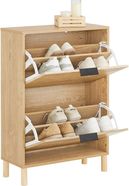 SoBuy Schuhschrank FSR200-N in Beige, schmaler Schuhschrank mit 2 Klappen für Eingangsbereich und Wohnzimmer, B/T/H: 60 x 24 x 88 cm - Bild 1