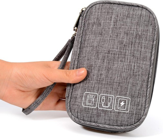 Tragbare Reise-Organizer-Tasche für Elektronik-Zubehör und digitale Kabel in Blau und Grau - Bild 1