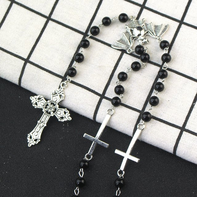 YiYuYiHua Rosenkranz, Perle, Silber, Kreuz Ankh Fledermaus - Bild 1