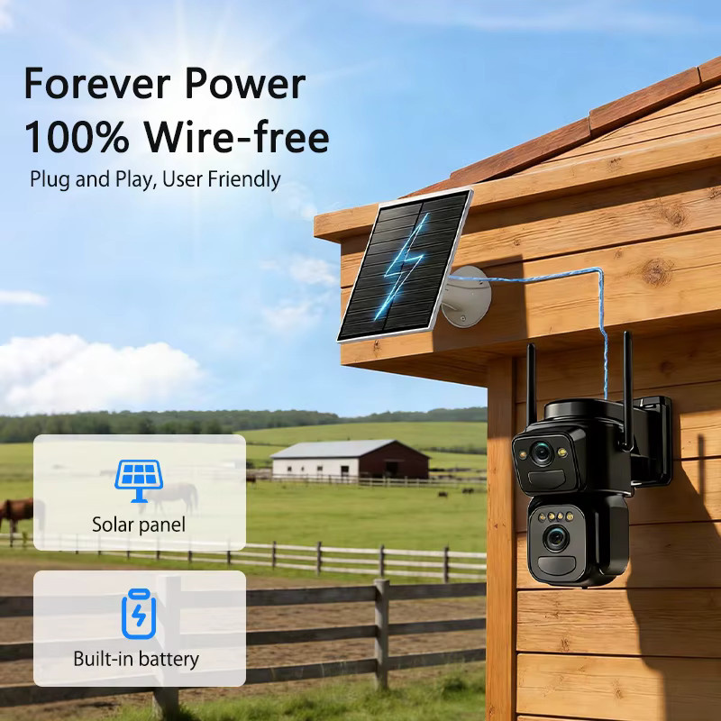 SZSINOCAM 2er-Set Dual-Objektiv Solar Sicherheitskamera mit 4G LTE, Drahtlose Kamera mit Solarpanel, 24-Stunden-Aufnahme und eingebautem Akku, Schwarz - Bild 4