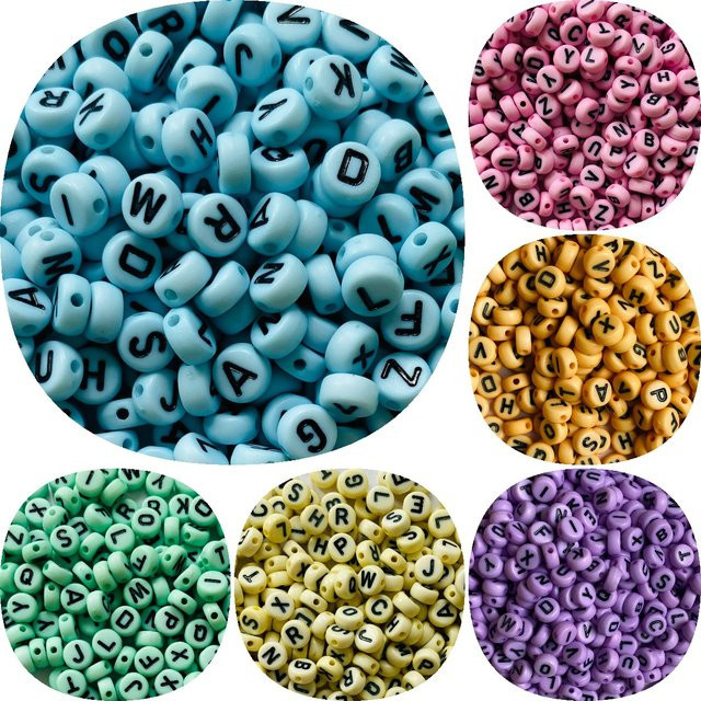 Acryl Buchstaben Perlen, bunt, rund, flach, Spacer, Alphabet Perlen - Bild 1