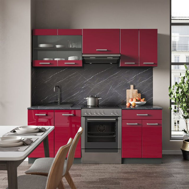 Vicco Küchenzeile R-Line in Bordeaux und Anthrazit, Breite: 200 cm - Bild 1