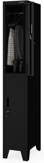 JAN NOWAK Umkleideschrank BARTEK mit 2 Abteilen in Schwarz, Schließfachschrank aus Metall mit Etikettenhalter und Lüftungsschlitzen, H x B x T: 172 x 29,2 x 45 cm - Bild 1