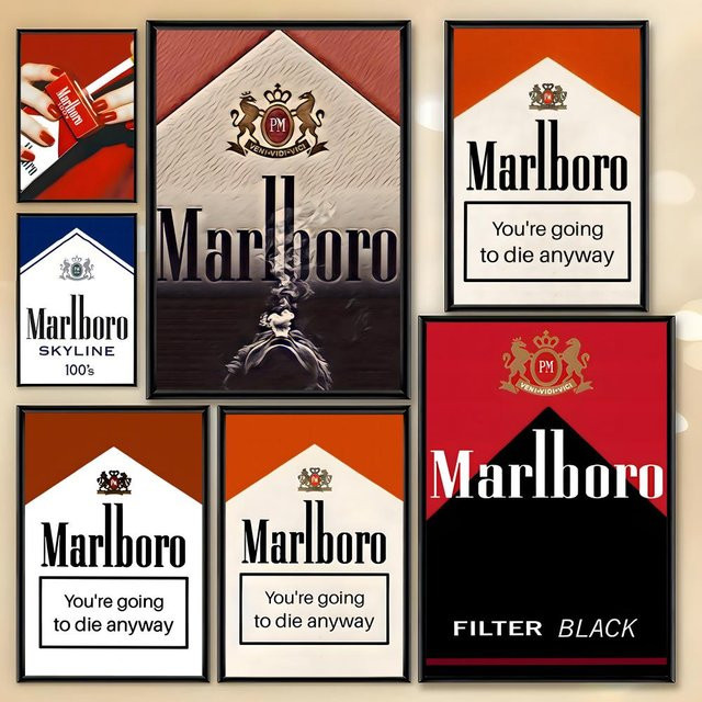 Potdemiel Marlboro Retro Poster HD Art Wanddeko Wasserdicht für Zuhause und Bar in Weiß - Bild 1