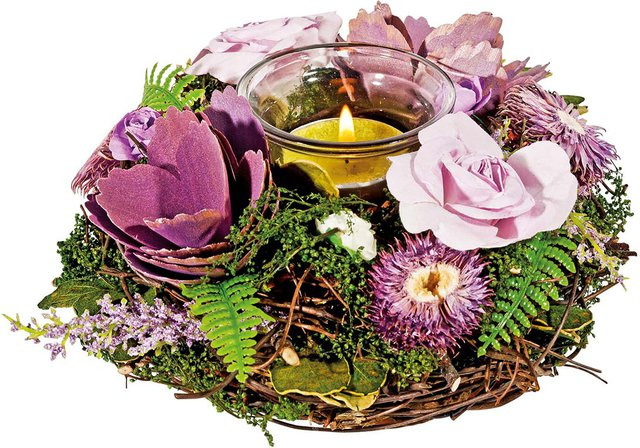 Teelichthalter Blumenbouquet von St. Benno Verlag in Lila mit floralem Design - Bild 1
