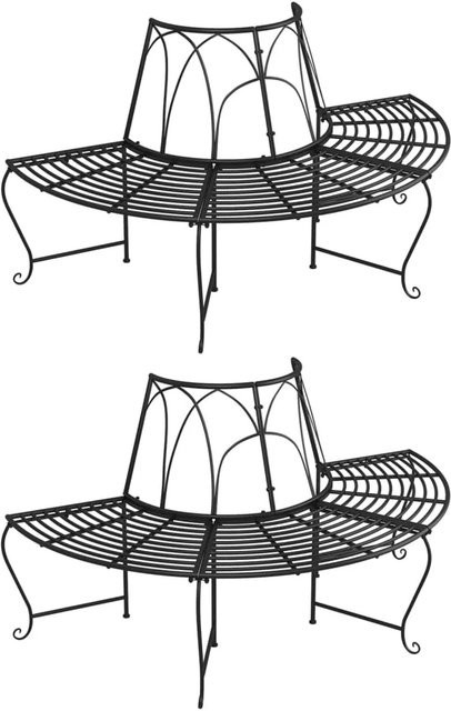 furnicato Baumbänke Halbrund Set aus 2 Stück, Schwarz, Stahl, Durchmesser: 159 cm - Bild 1