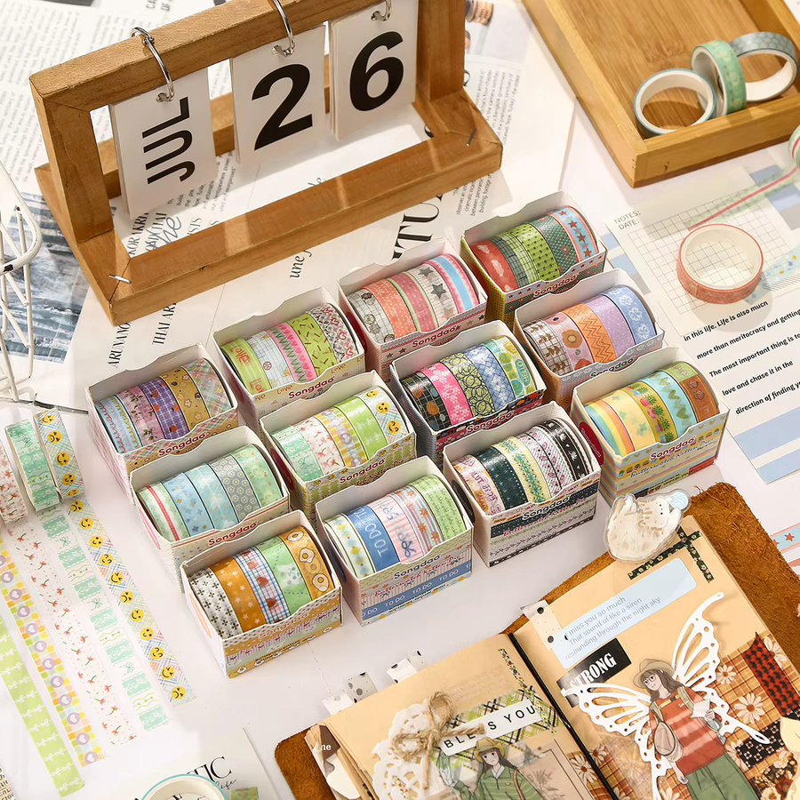 5 Rollen Washi-Tape mit kreativen Mustern in Multicolour für Scrapbooking, Tagebücher und Bastelarbeiten - Bild 1