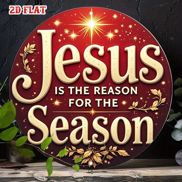 Potdemiel Vintage Christliche Metall-Wanddekoration Jesus ist der Reason für die Saison Schild in Rot mit goldenem Schriftzug - Bild 1
