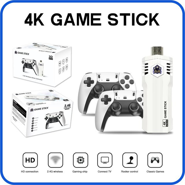 Vieruodis Retro-Spielkonsole X2L Game Stick mit 4K UHD HDMI, 30.000 Spielen, 40 Emulatoren und 2,4G Wireless-Controllern in Schwarz oder Weiß - Bild 1