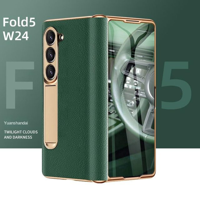 Luxuriöse Echtleder-Schutzhülle für Samsung Galaxy Z Fold 5, Z Fold 4, W23 5G, Z Fold 3 und W22 in Grün mit Nappa-Abdeckung und Ständerfunktion - Bild 1