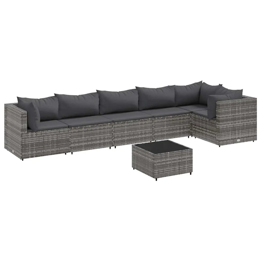 vidaXL 7-teiliges Garten-Lounge-Set in Grau aus Poly-Rattan mit Kissen und Couchtisch - Bild 2