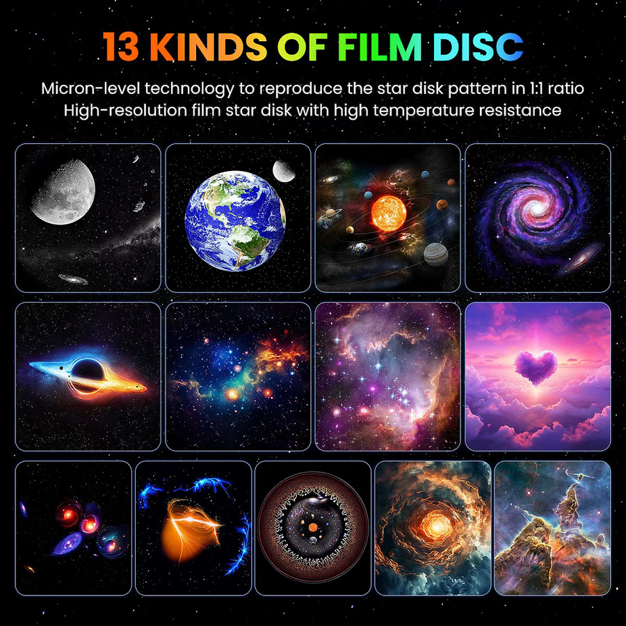 13-in-1 HD Galaxy Projektor mit 360 Grad Rotation, Planetarium mit Timer-Funktion und einstellbarer Brennweite als Nachtlicht für dein Schlafzimmer in Schwarz oder Weiß - Bild 2
