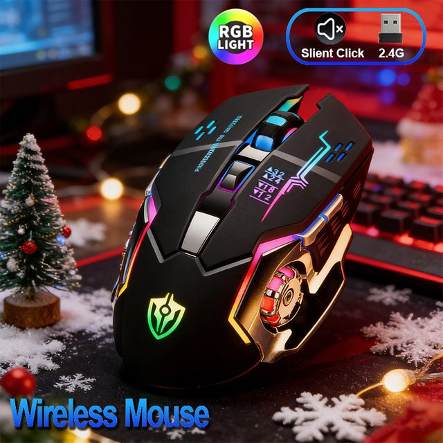 NexusClick RGB Gaming-Maus mit Dual-Mode (2.4G kabellos und kabelgebunden), 3600 DPI, wiederaufladbar, Schwarz - Bild 1