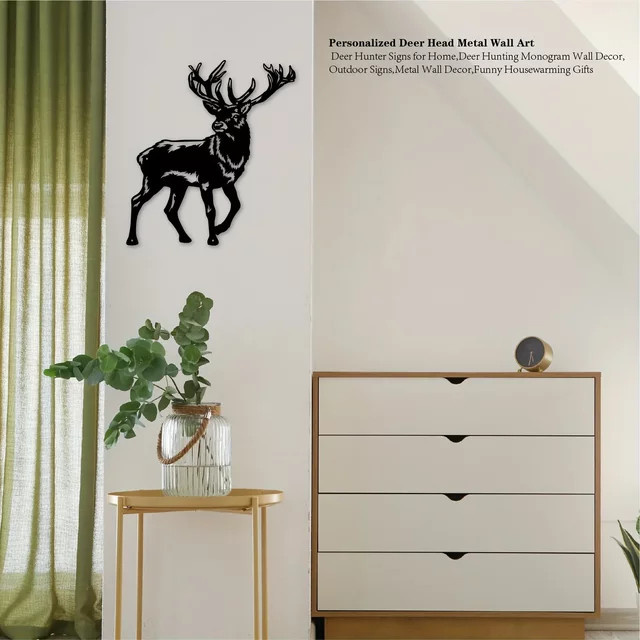 HELLOYOUNG Hirsch Wanddekoration aus Metall in Schwarz als Silhouette für Jäger und Outdoor-Kabinen - Bild 1